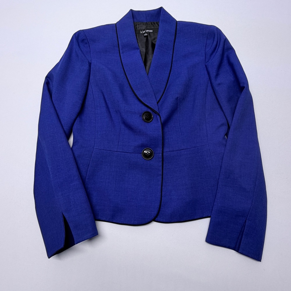 Le Suit Separates Royal Blue Shawl Collar Blazer Contrast Piping Size 4